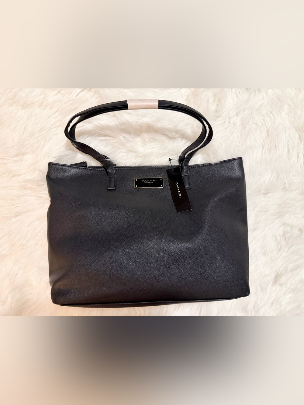 Tahari Black Saffiano Shopper Tote Bag NWT